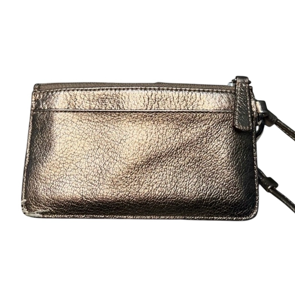 Vintage Coach Metallic Gold Shimmer Wristlet with Silky Green Interior EUC